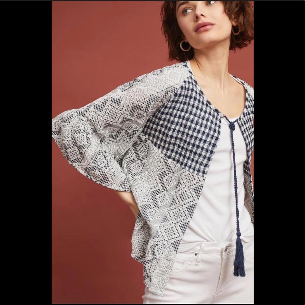 Anthropologie Gingham Eyelet Cardigan